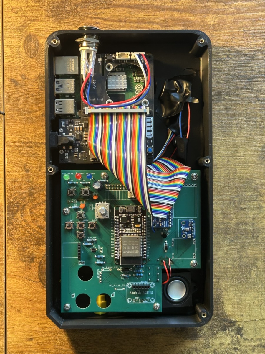 Artemis Nomad internals: Raspberry Pi and custom PCB wired inside the enclosure