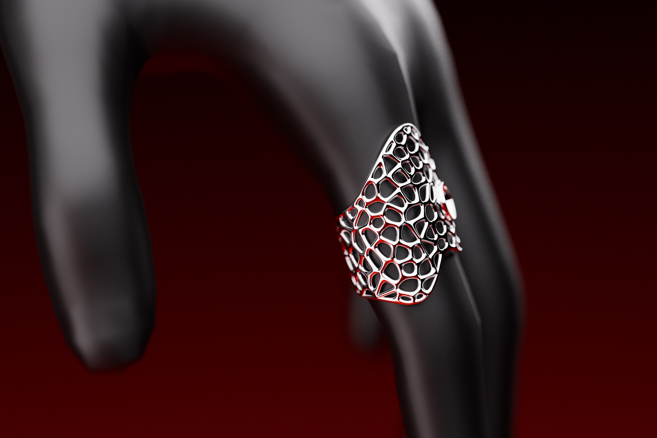 Catena parametric Voronoi ring on a red pedestal